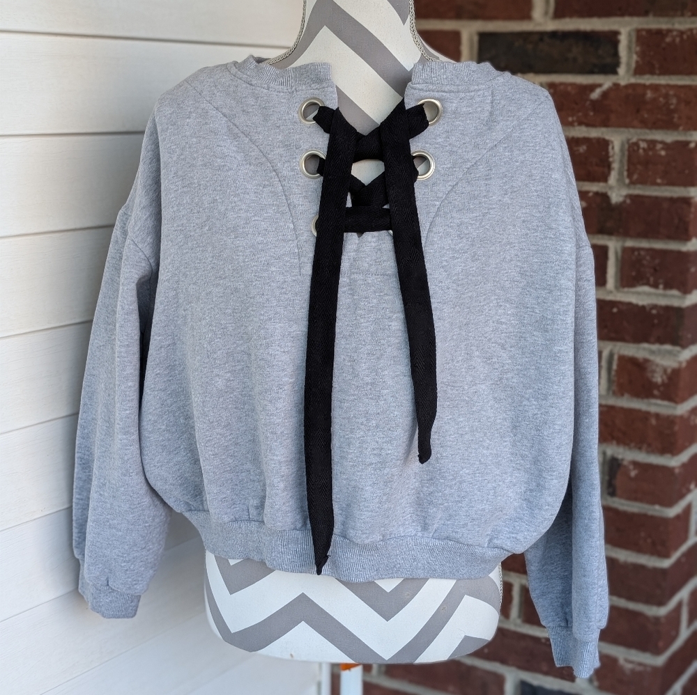 Iris Gray Lace-Up Women's Sweater Large